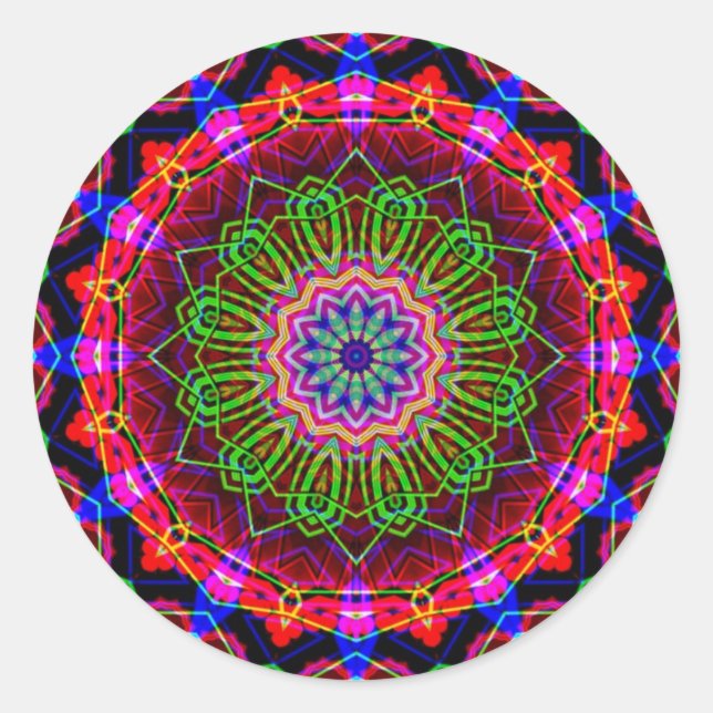 Psychedelic Kaleidoscope Mandala Classic Round Sticker (Front)