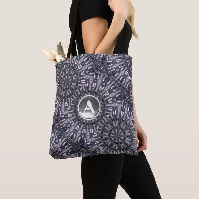 PSYCHEDELIC KALEIDOSCOPE WHITE GEM MONOGRAM TOTE BAG (Close Up)