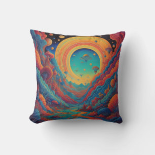 Psychedelic Landscape Journey Throw Pillow