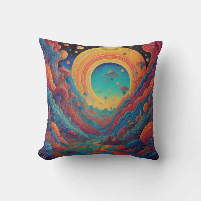 Psychedelic Landscape Journey  Throw Pillow (Front)