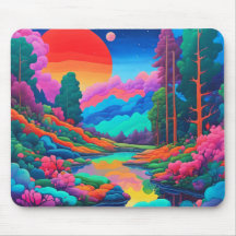Psychedelic landscape pink green art 