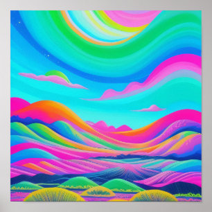 Psychedelic Landscape Pink Green Art Poster