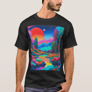 Psychedelic landscape pink green art  T-Shirt