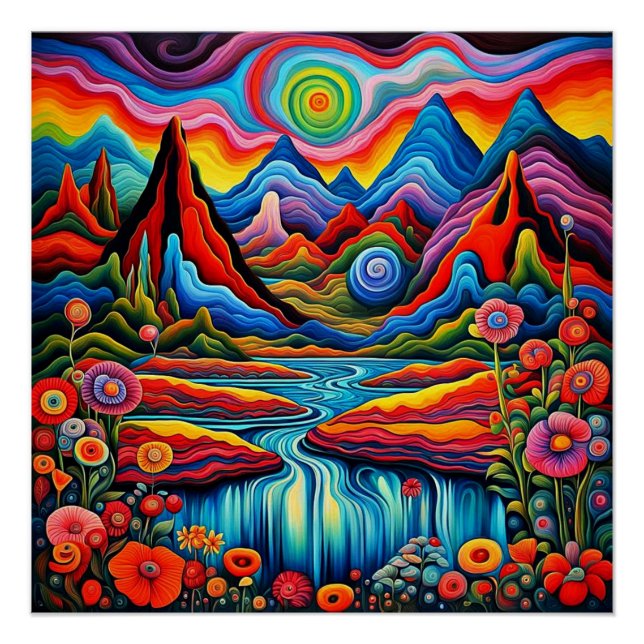 Psychedelic  landscape with river 4 poster (Front)