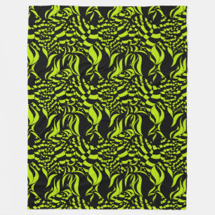 Psychedelic Lime Green and Black pattern Fleece Blanket