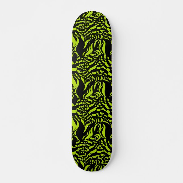 Psychedelic Lime Green and Black pattern Skateboard (Front)