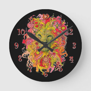 Psychedelic Lion Round Clock