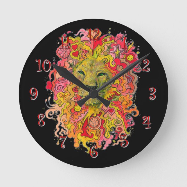 Psychedelic Lion Round Clock (Front)
