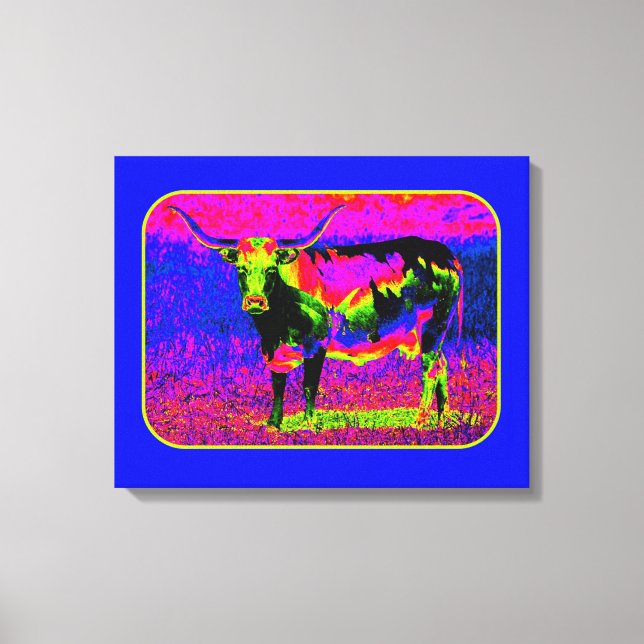 Psychedelic Longhorn Cow Canvas Print (Front)