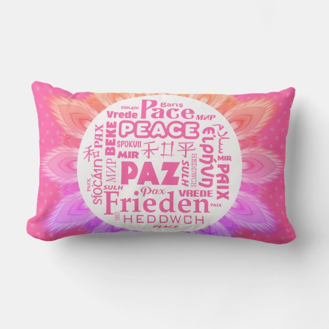 Psychedelic Lumbar pillow/peace in multi-languages Lumbar Pillow (Front)