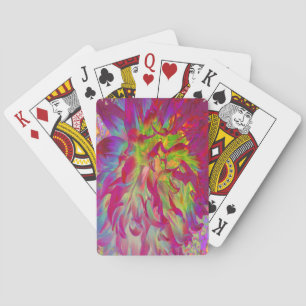Psychedelic Magenta and Yellow Dahlia Flower Playing Cards