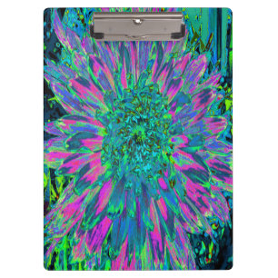 Psychedelic Magenta, Aqua and Lime Green Dahlia Clipboard