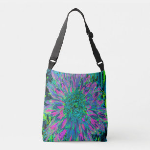Psychedelic Magenta, Aqua and Lime Green Dahlia Crossbody Bag
