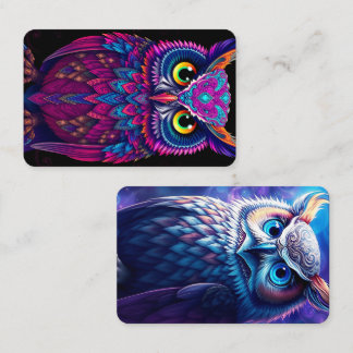 Psychedelic Magenta & Blue Owl | Trippy Abstract  Business Card