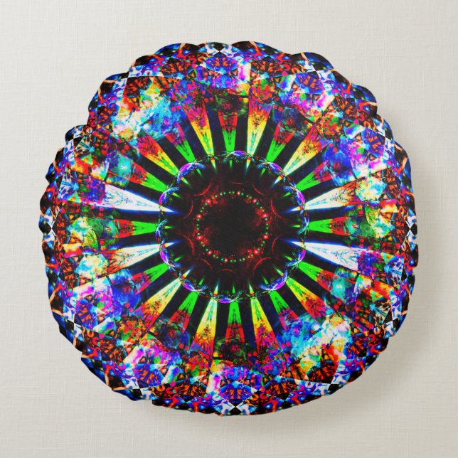Psychedelic Mandala Art Round Pillow (Front)