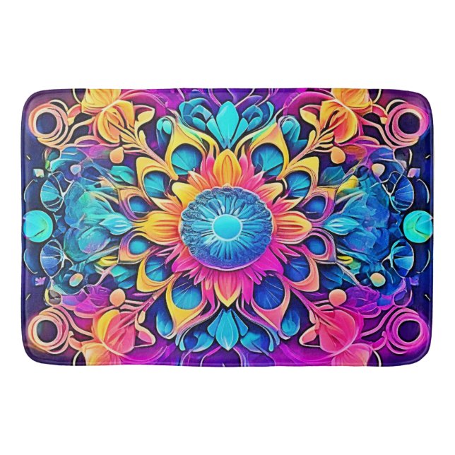Psychedelic Mandala Design Bath Mat (Front)