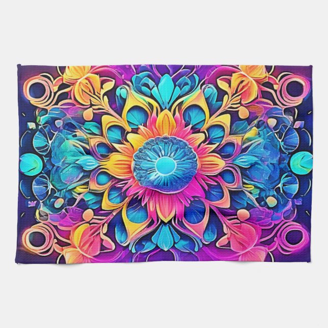 Psychedelic Mandala Design Kitchen Towel (Horizontal)