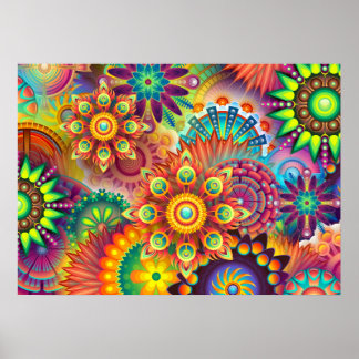 PSYCHEDELIC MANDALA FLORAL ABSTRACT | BOHO ART POSTER