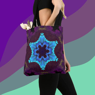 Psychedelic Mandala Flower Blue and Purple Tote Bag