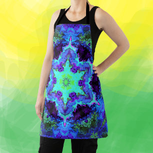 Psychedelic Mandala Flower Blue Green and Purple Apron