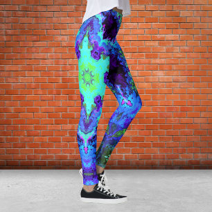 Psychedelic Mandala Flower Blue Green and Purple Leggings