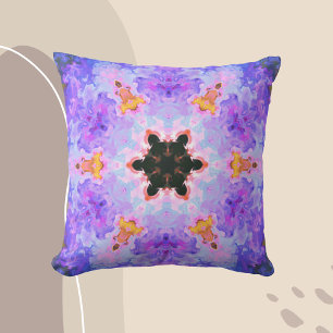 Psychedelic Mandala Flower Blue Pink and Yellow Throw Pillow