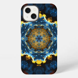 Psychedelic Mandala Flower Blue Yellow and Orange iPhone 13 Case