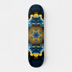 Psychedelic Mandala Flower Blue Yellow and Orange Skateboard