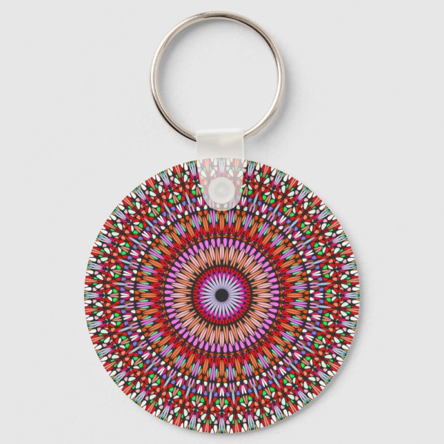 Psychedelic Mandala Flower Design-67560 Keychain (Front)