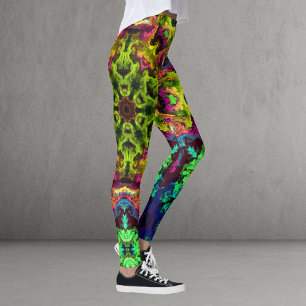 Psychedelic Mandala Flower Green Blue and Purple Leggings