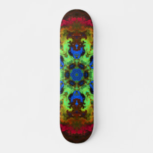 Psychedelic Mandala Flower Green Blue and Red Skateboard