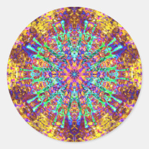 Psychedelic Mandala Trippy Hippie Colour Splash Classic Round Sticker
