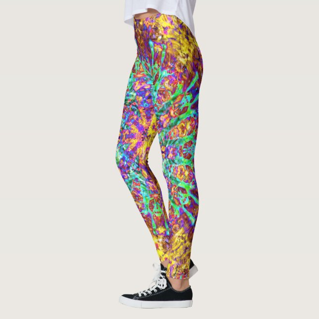 Psychedelic Mandala Trippy Hippie Colour Splash Leggings (Left)