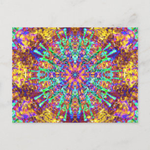 Psychedelic Mandala Trippy Hippie Colour Splash Postcard
