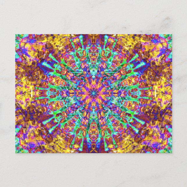 Psychedelic Mandala Trippy Hippie Colour Splash Postcard (Front)