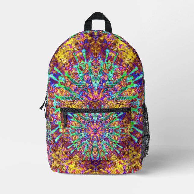 Psychedelic Mandala Trippy Hippie Colour Splash Printed Backpack (Front)
