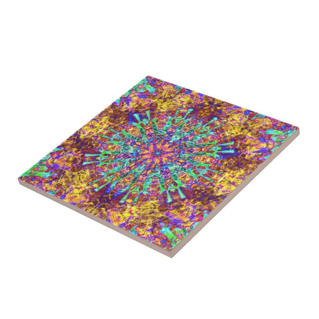 Psychedelic Mandala Trippy Hippie Colour Splash Tile (Side)