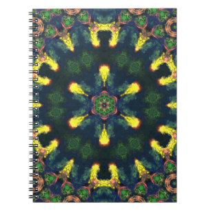 Psychedelic Mandala Yellow Blue and Green Notebook
