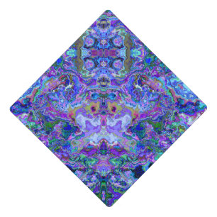 Psychedelic Marbled Tie-dye Purple Teal Pattern Graduation Cap Topper