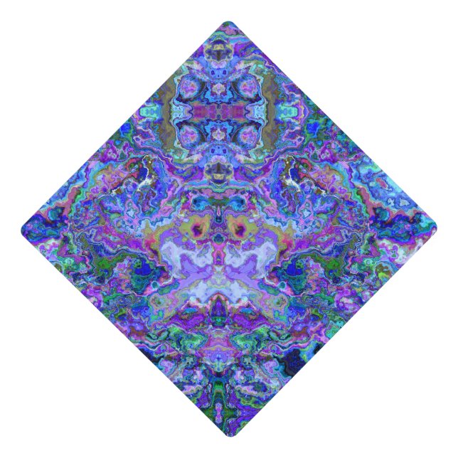 Psychedelic Marbled Tie-dye Purple Teal Pattern Graduation Cap Topper (Front)