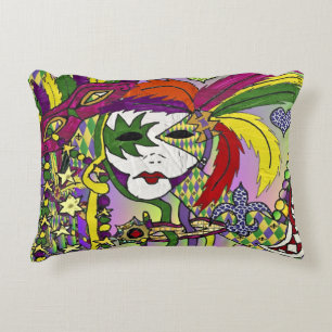 Psychedelic Mardi Gras Feather Mask Accent Pillow
