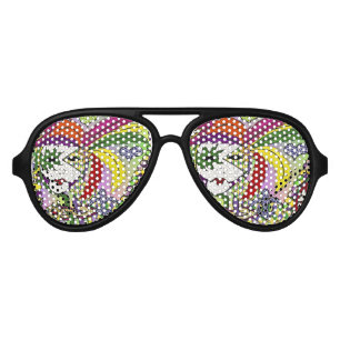 Psychedelic Mardi Gras Feather Mask Aviator Sunglasses