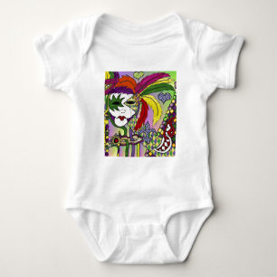 Psychedelic Mardi Gras Feather Mask Baby Bodysuit