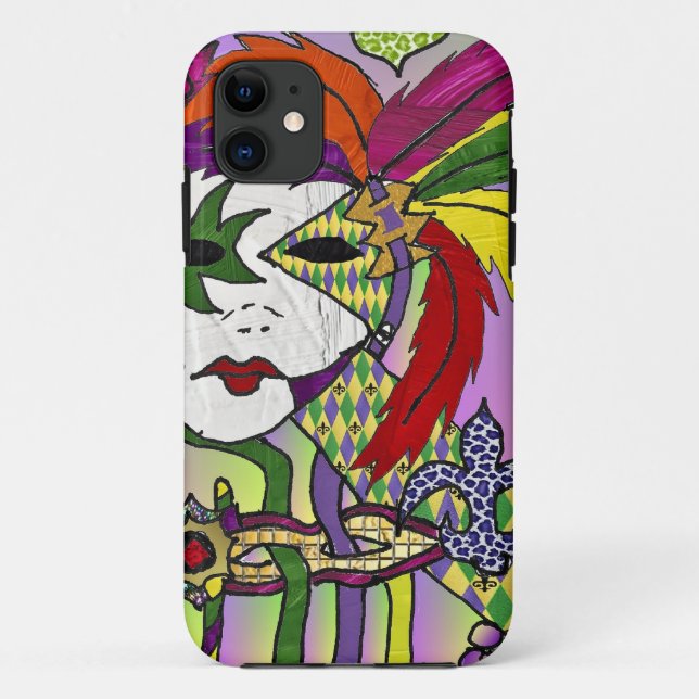 Psychedelic Mardi Gras Feather Mask Case-Mate iPhone Case (Back)