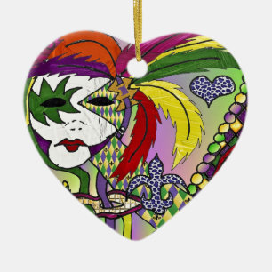 Psychedelic Mardi Gras Feather Mask Ceramic Ornament
