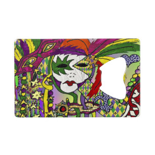 Psychedelic Mardi Gras Feather Mask Credit Card Bottle Opener