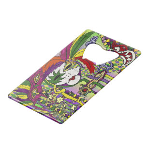 Psychedelic Mardi Gras Feather Mask Credit Card Bottle Opener