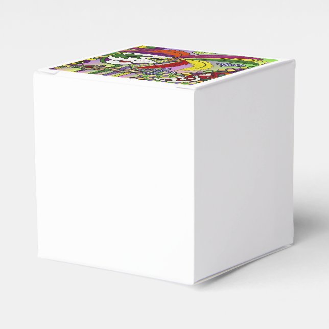 Psychedelic Mardi Gras Feather Mask Favor Box (Front Side)