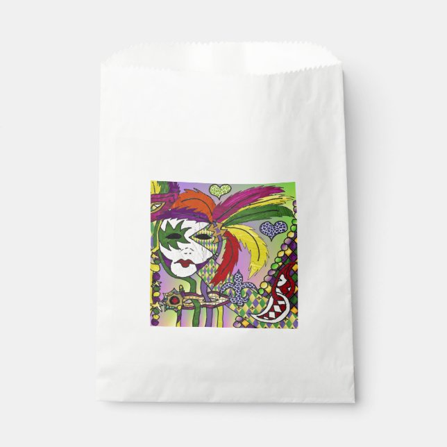 Psychedelic Mardi Gras Feather Mask Favour Bag (Front)