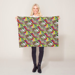 Psychedelic Mardi Gras Feather Mask Fleece Blanket